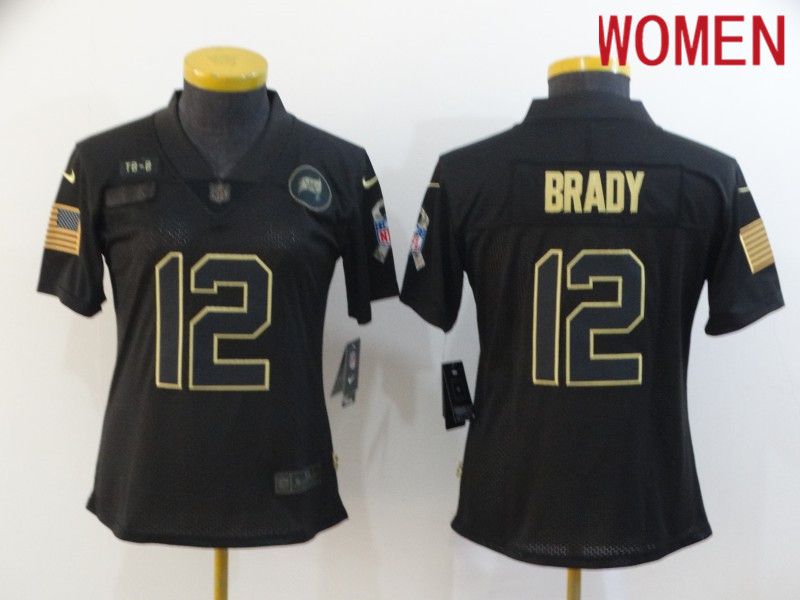 Women Tampa Bay Buccaneers #12 Brady Black gold lettering 2020 Nike NFL Jersey->women nfl jersey->Women Jersey
